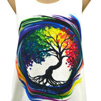 Singlet, Top, Printed, Light Cotton, Tree, Tree of Life, Life Tree, Rainbow Swirl, Rainbow, Pretty,