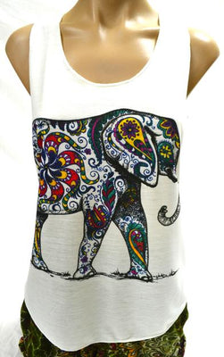 Singlet, Top, Printed, Light Cotton, Elephant, Paisley, Paisley Elephant