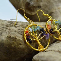 Metal Tree Of Life Earring W/Gemstones