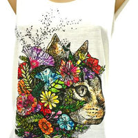 Singlet, Top, Printed, Light Cotton, Cat, Flowers, Cat head, Cat Flowers, Floral, 